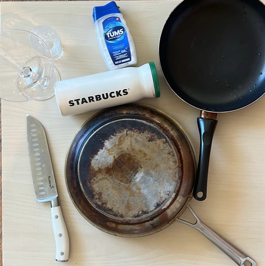 Free. Starbucks Tumbler, Tums Antacid, and Kitchen Knives/Pans