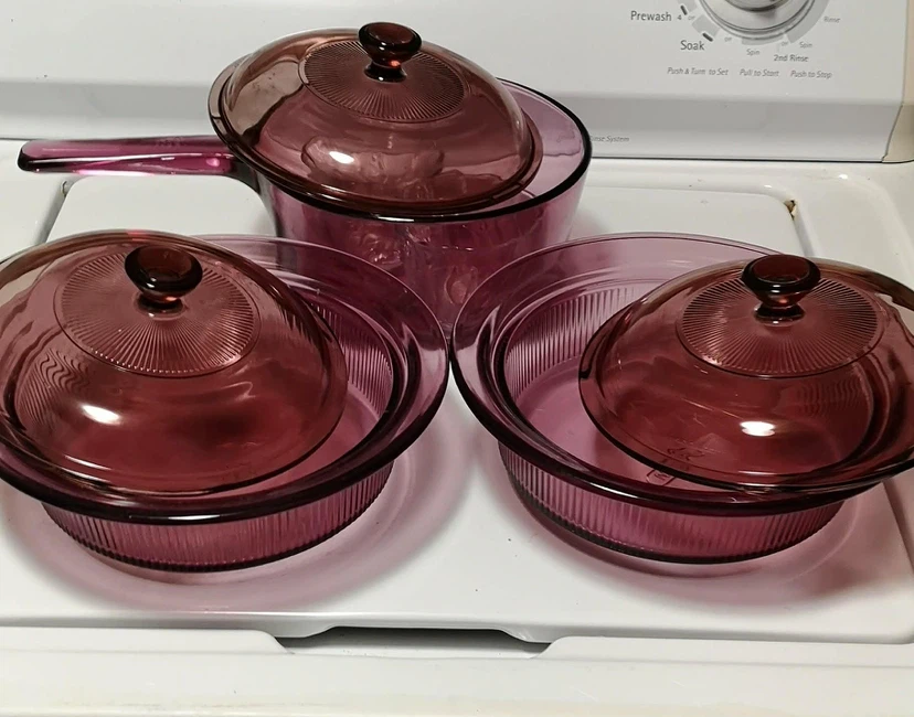 Pyrex Amberina Glass Casserole Dishes with Lid & Saucepan
