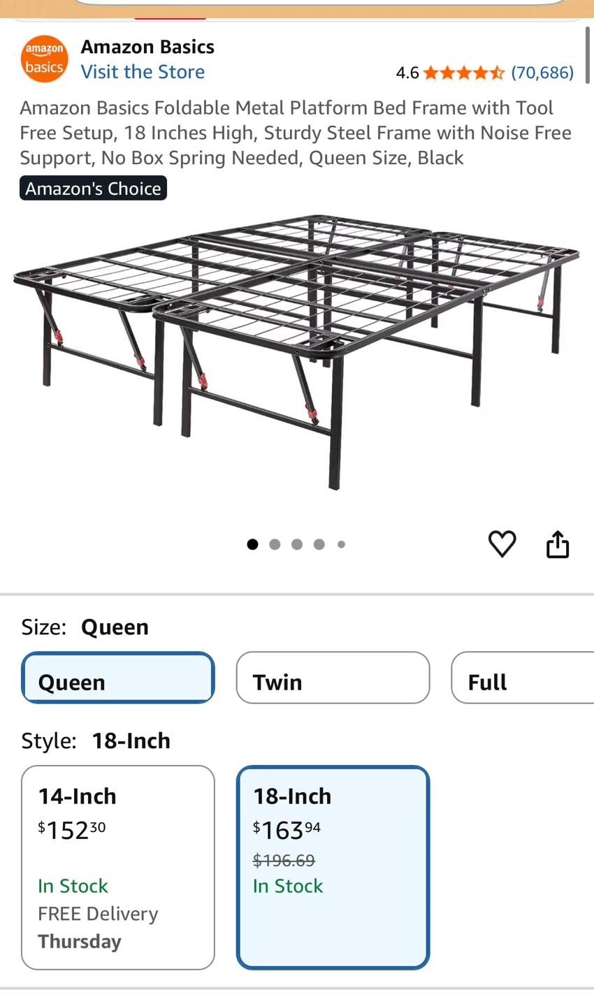 Foldable Metal Queen Bed Frame Black