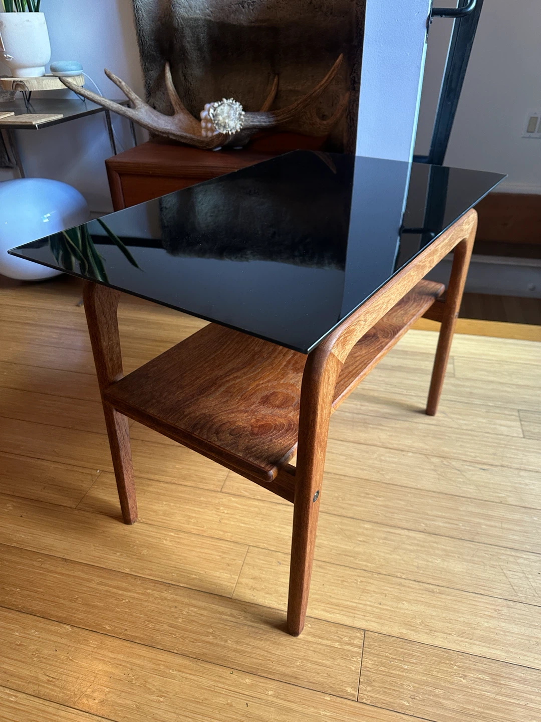 VINTAGE TEAK MCM SMOKED GLASS COFFEE SIDE END NIGHT TABLE - photo 5