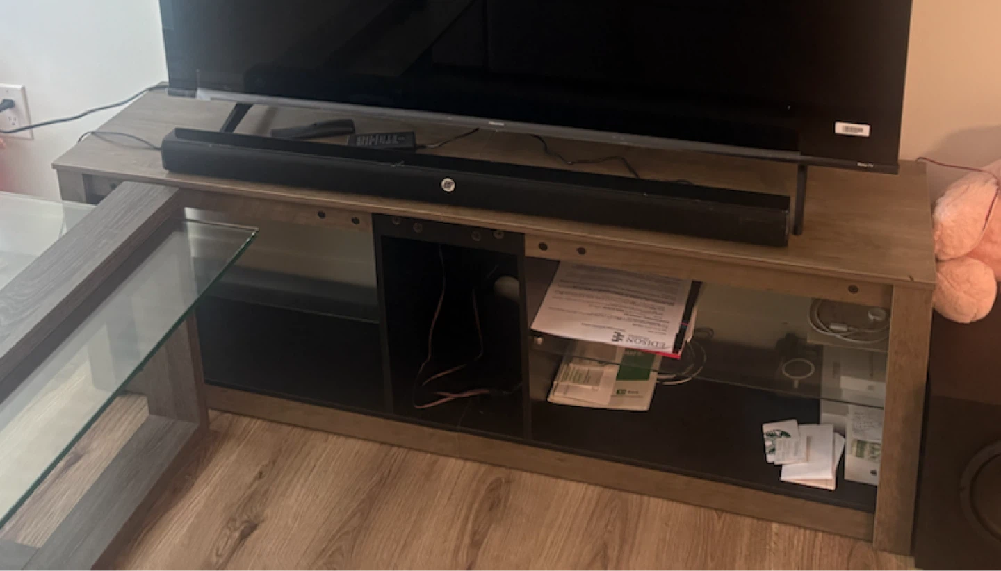Wooden TV Stand with Glass shelves