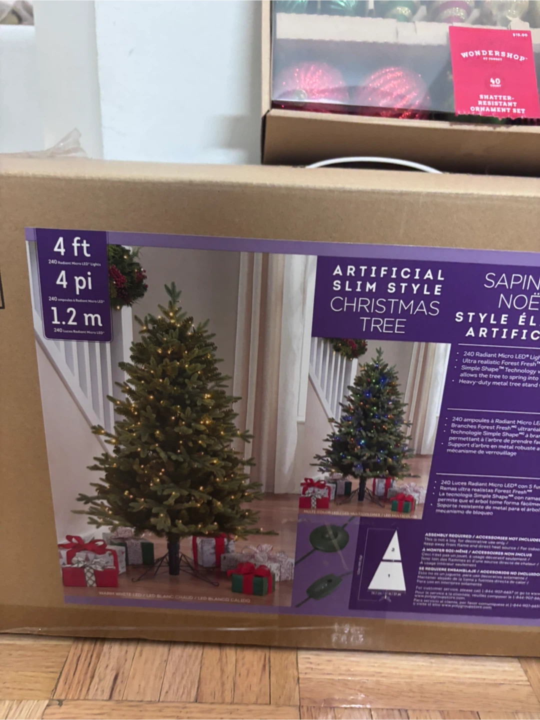 4ft Artificial Slim Style Christmas Tree with Ornament Set - photo 2