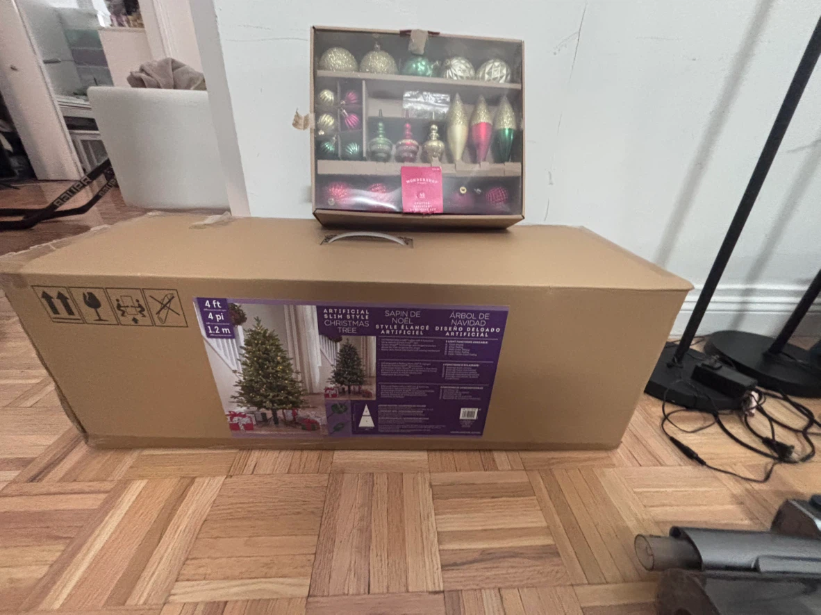 4ft Artificial Slim Style Christmas Tree with Ornament Set - photo 3