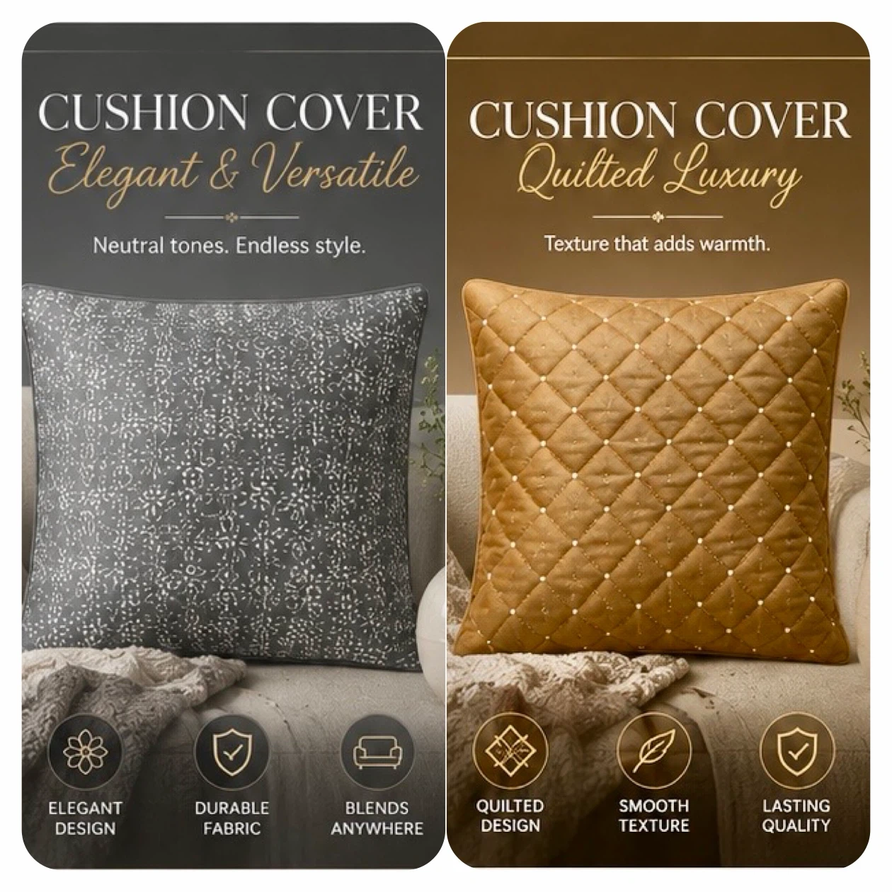 Cushion Cover - Elegant & Versatile / Quilted Luxury