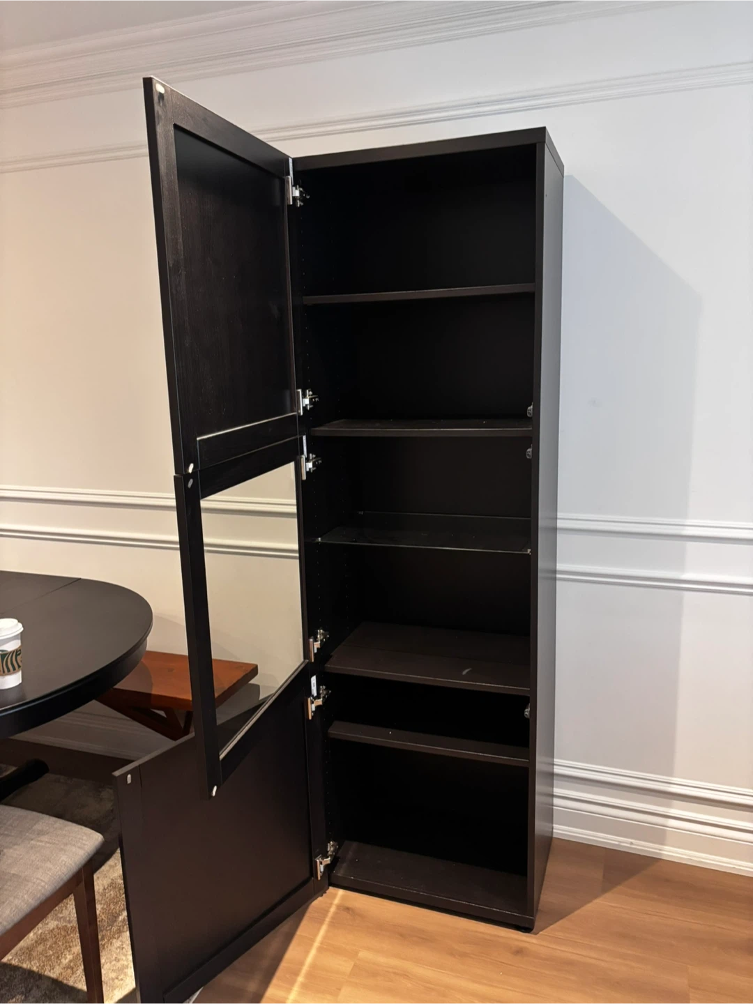 IKEA Brown/Black Tall Cabinet with Glass Panel