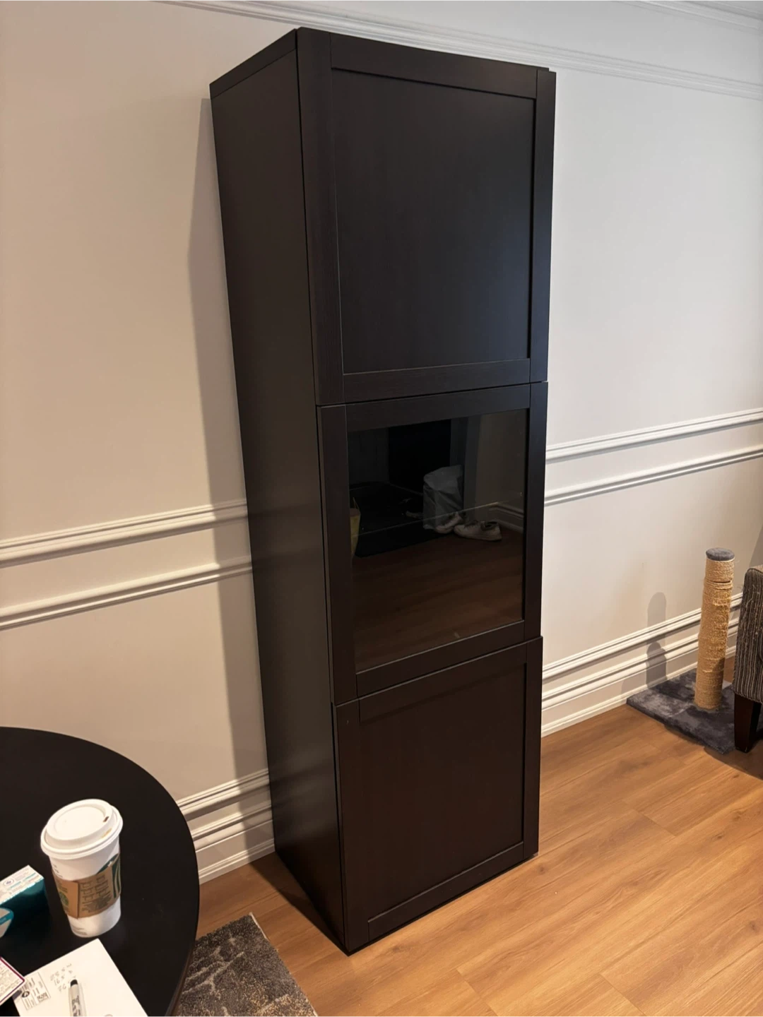 IKEA Brown/Black Tall Cabinet with Glass Panel - photo 3