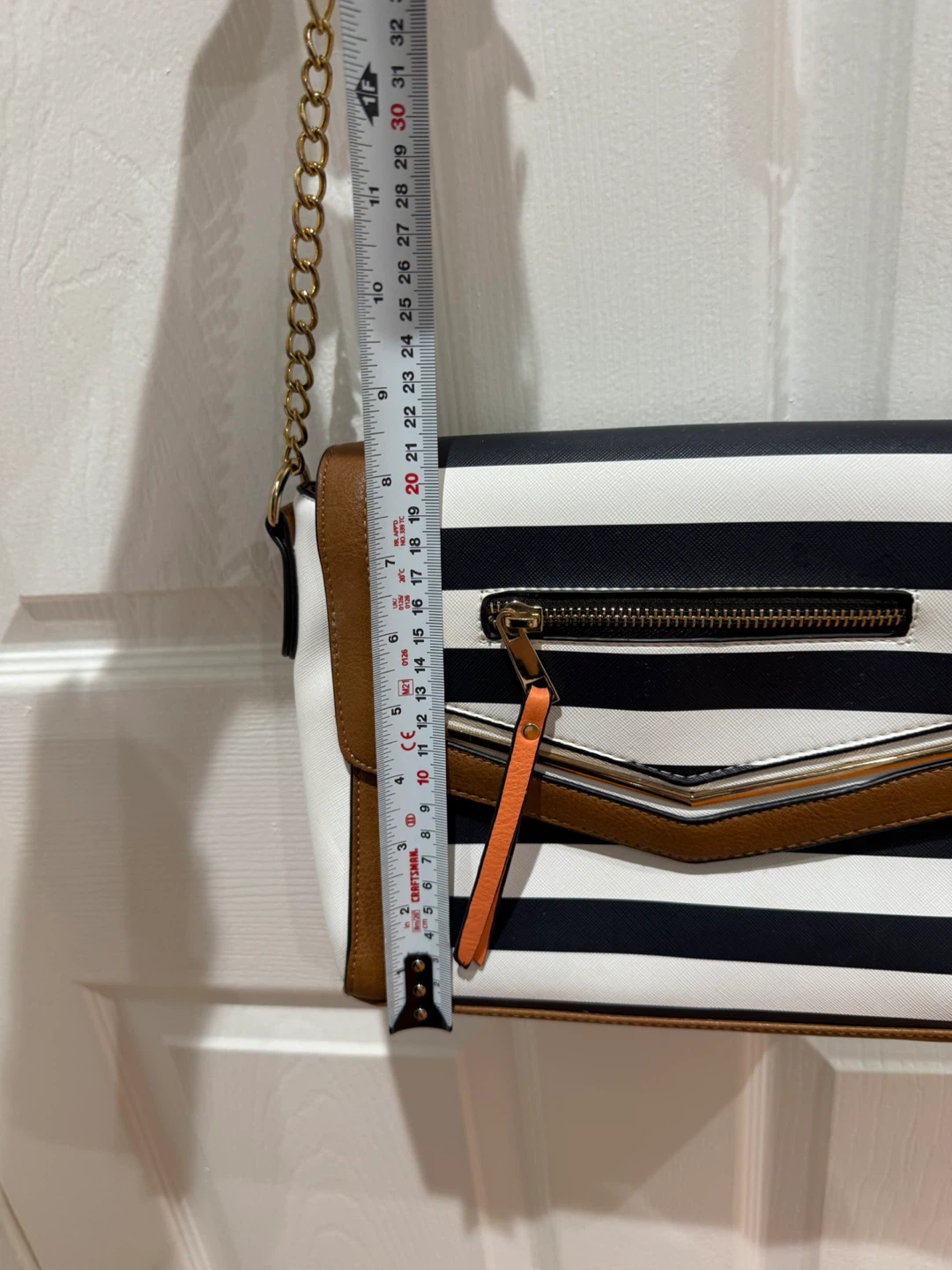 Striped Crossbody Bag with Brown Trim - photo 3
