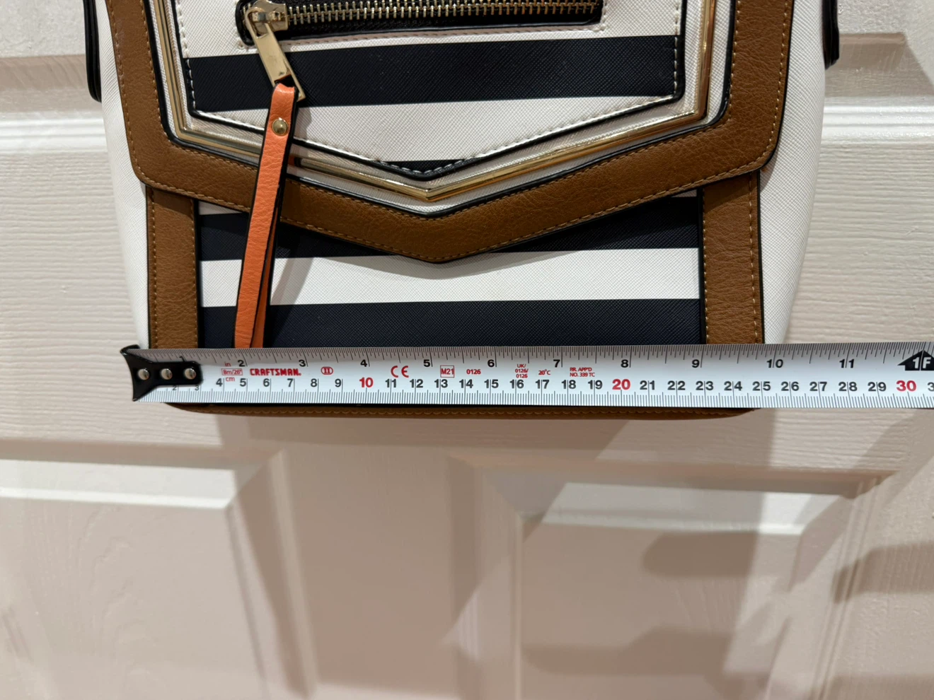 Striped Crossbody Bag with Brown Trim - photo 4