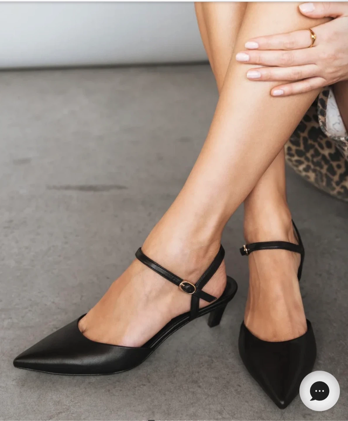 The Claire Kitten Heel Poppy Barley Black Leather Slingback
