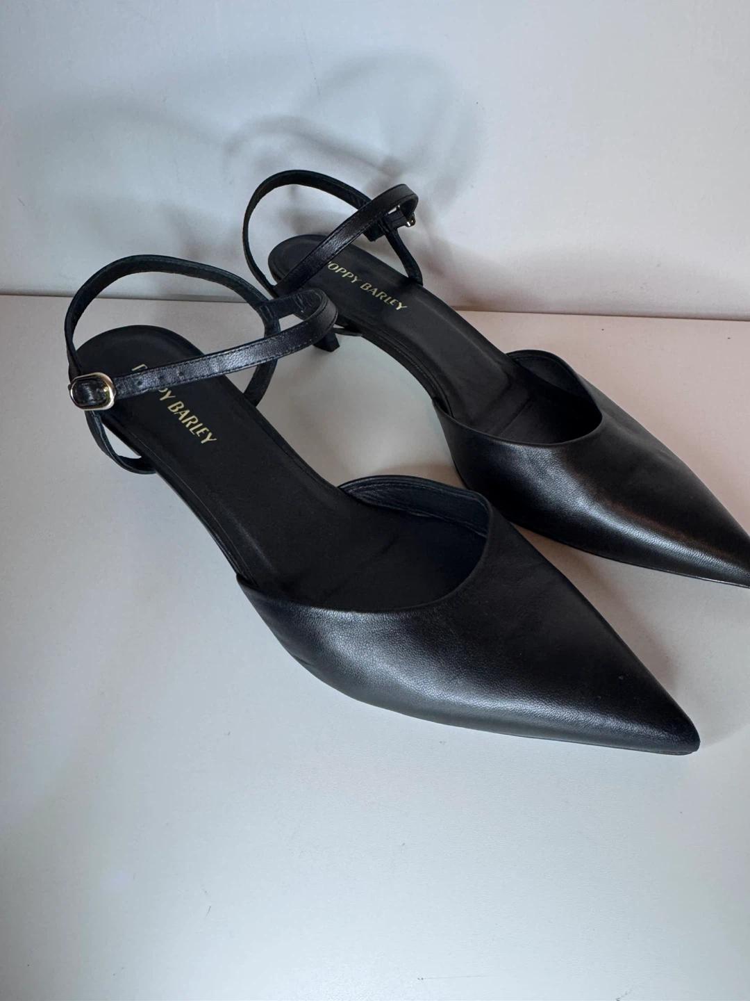 The Claire Kitten Heel Poppy Barley Black Leather Slingback - photo 2