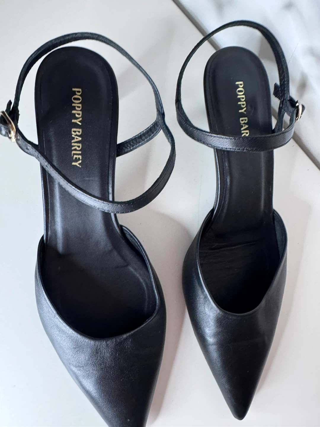 The Claire Kitten Heel Poppy Barley Black Leather Slingback - photo 3