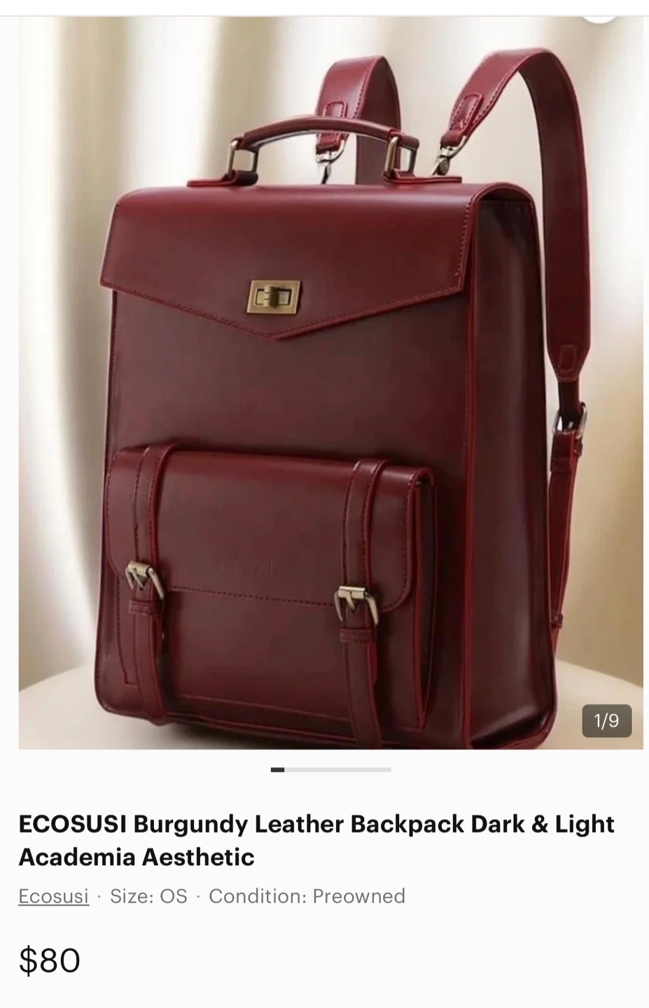 ECOSUSI Burgundy Leather Backpack Academia Aesthetic