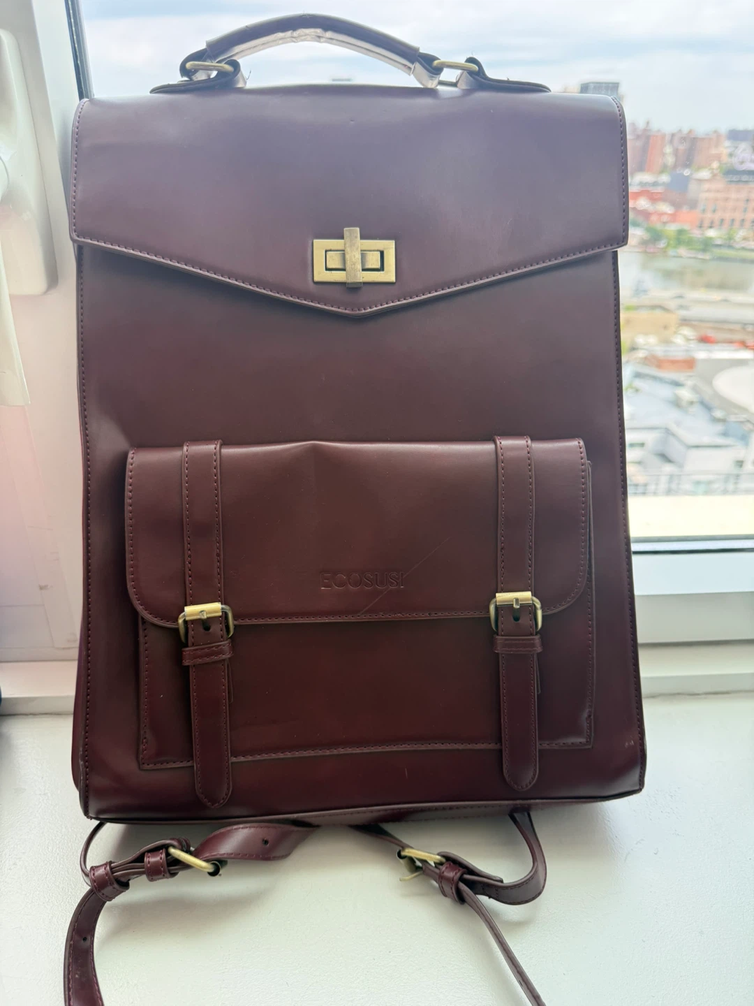 ECOSUSI Burgundy Leather Backpack Academia Aesthetic - photo 2