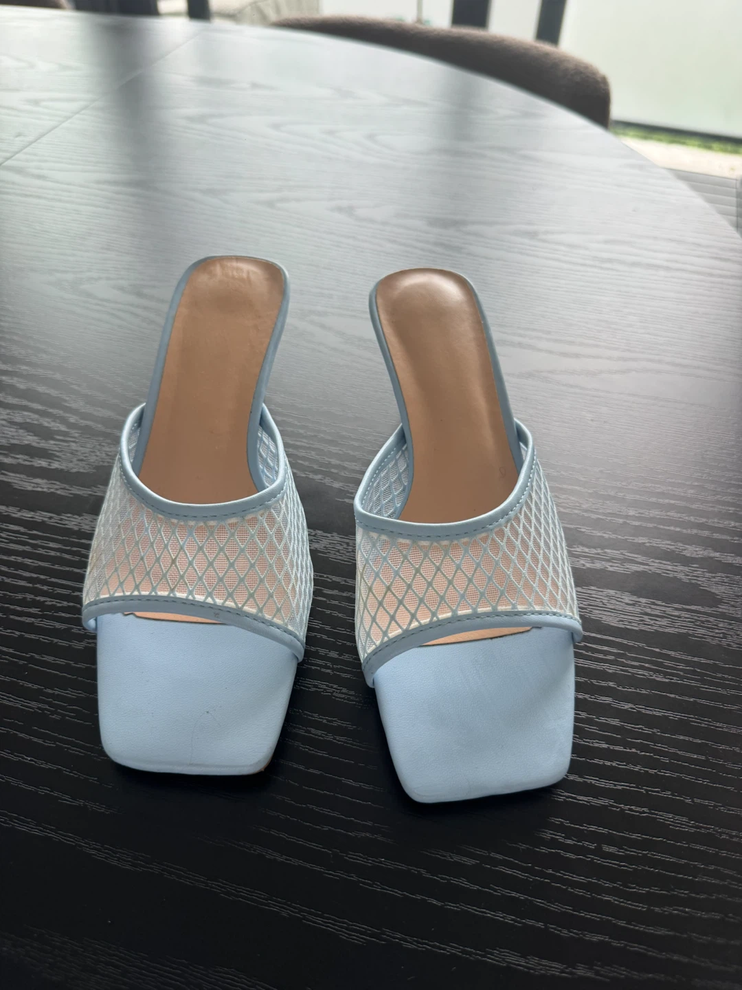 Light Blue Mesh Square Toe Heels