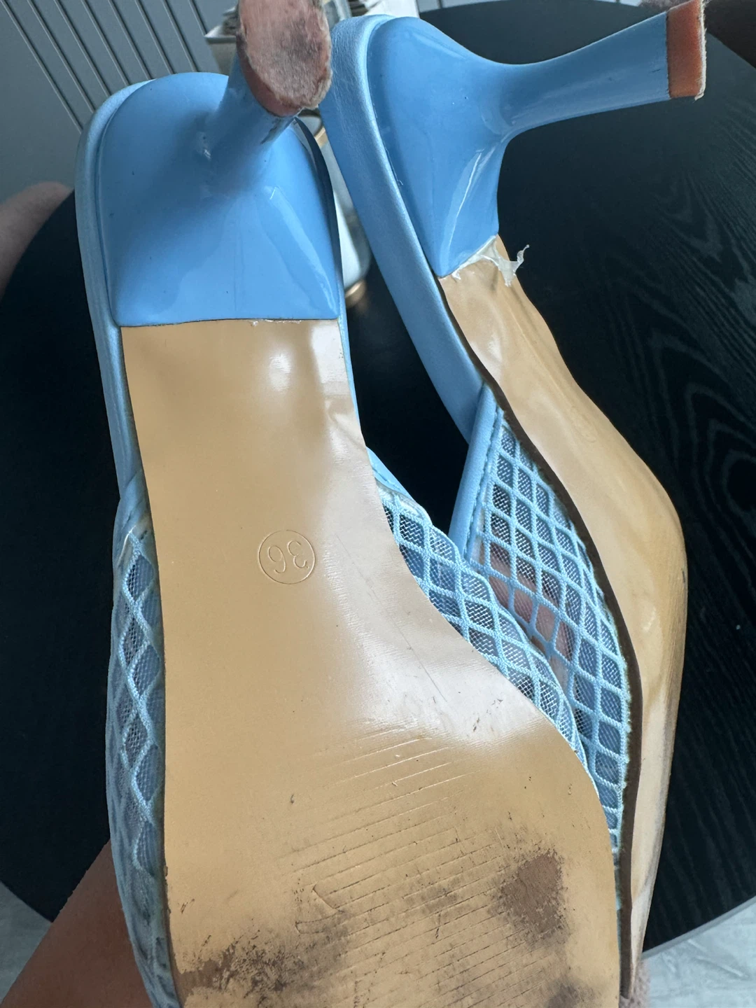 Light Blue Mesh Square Toe Heels - photo 3