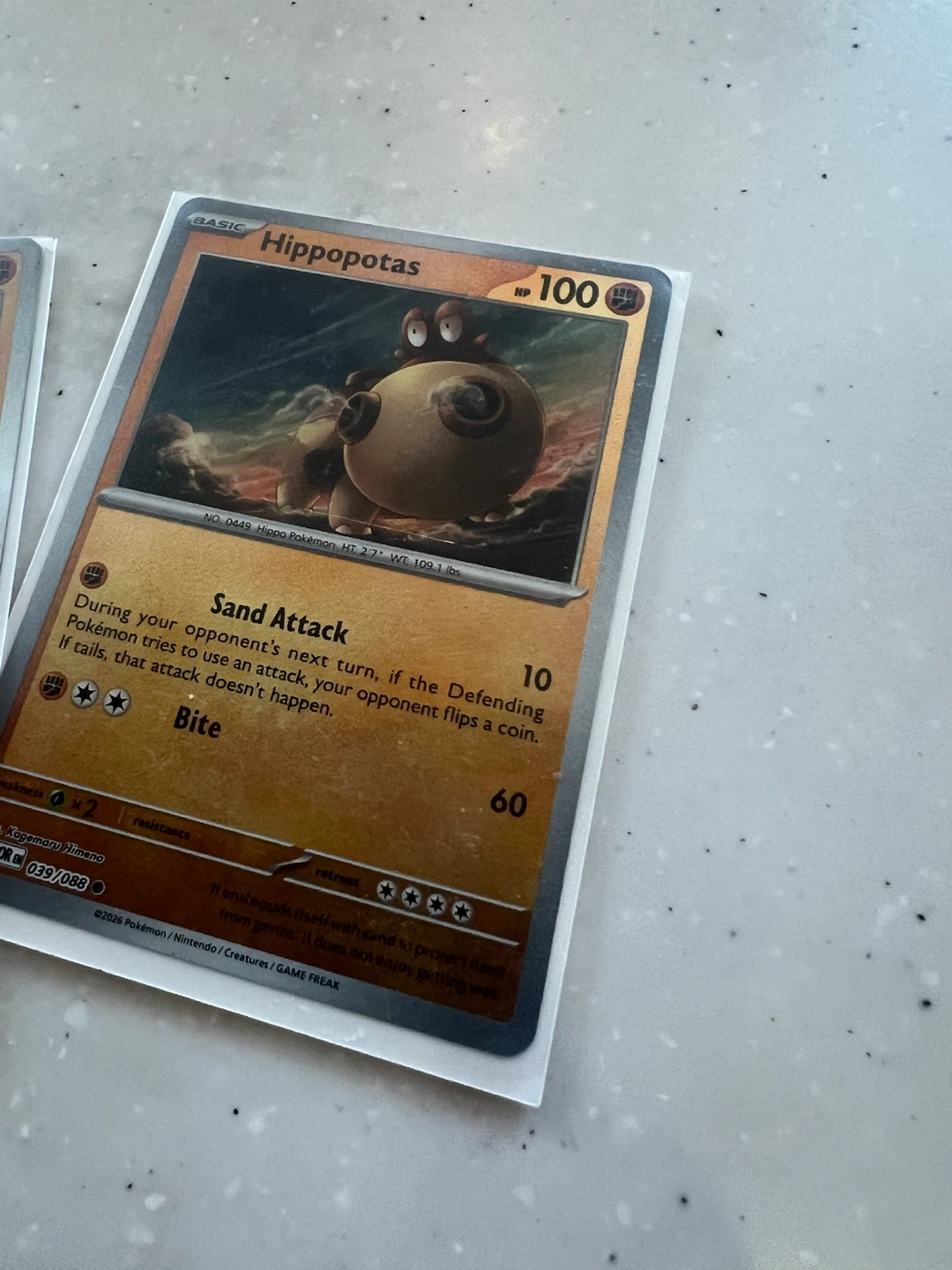 Pokémon Hippopotas Trading Card 039/088
