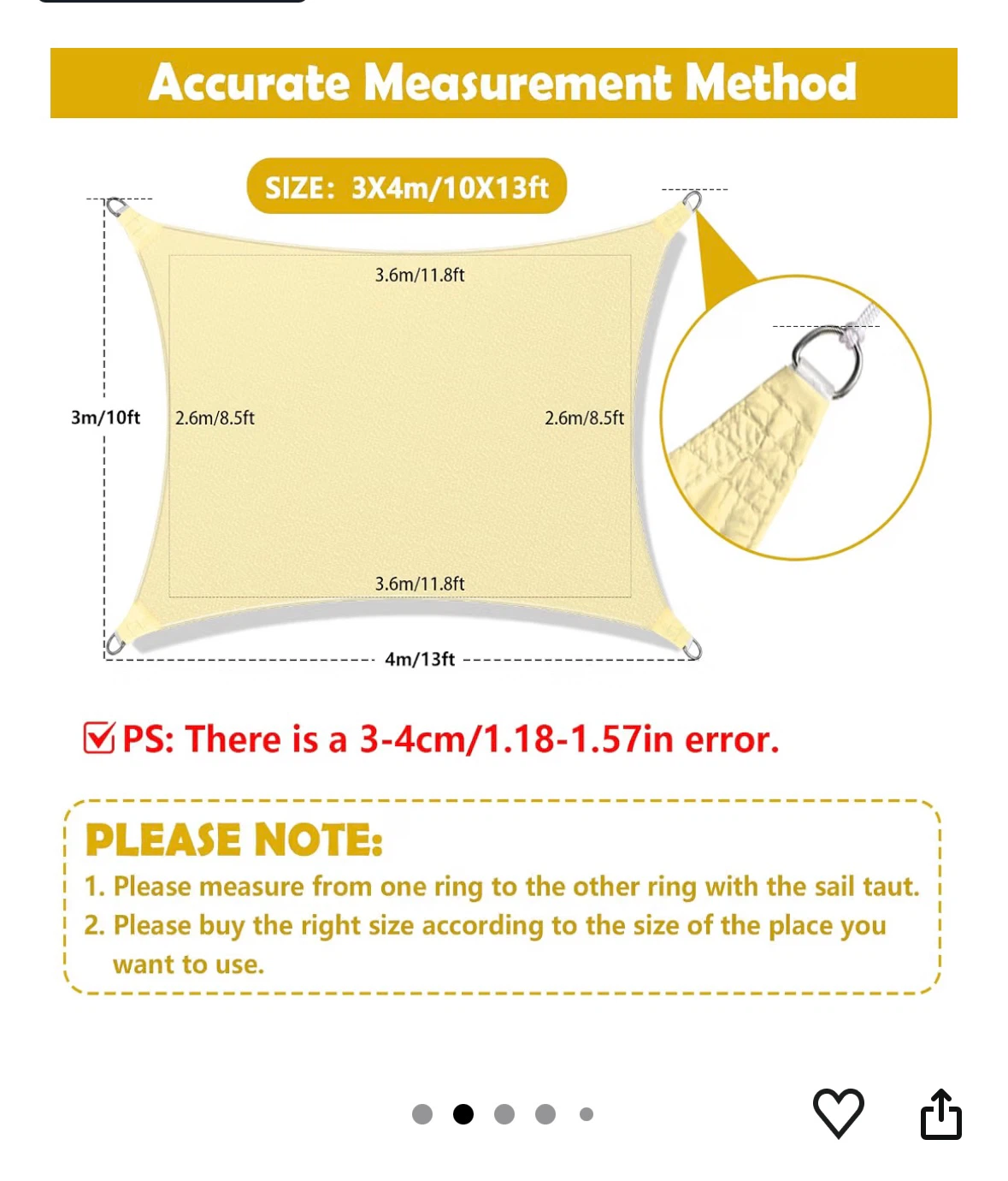 Sun Shade Sail 3x3 Beige Waterproof D Ring Design - photo 2