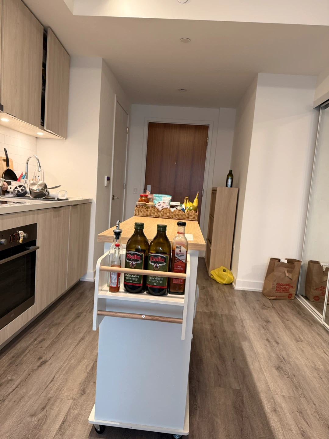 White Kitchen Island with Wood Top