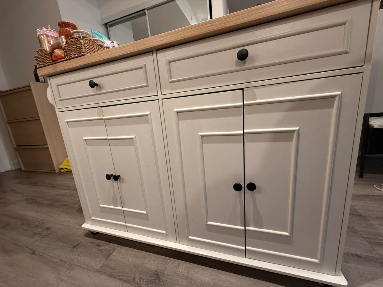 White Kitchen Island with Wood Top - photo 2