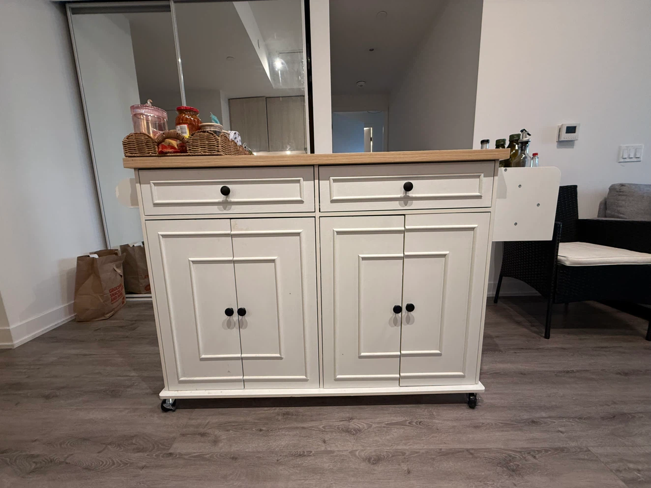 White Kitchen Island with Wood Top - photo 3