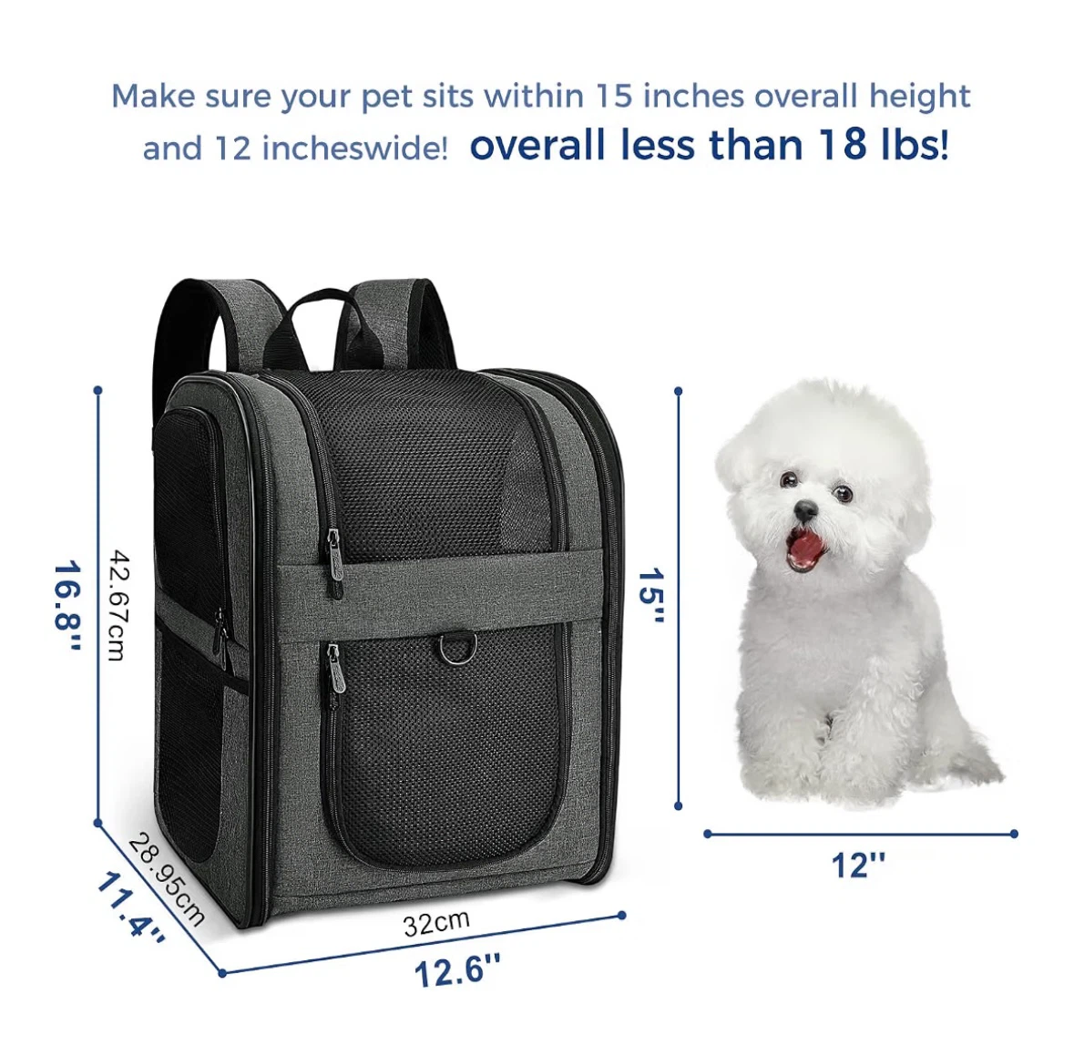 Pet Carrier Backpack Grey Collapsible Design - photo 2
