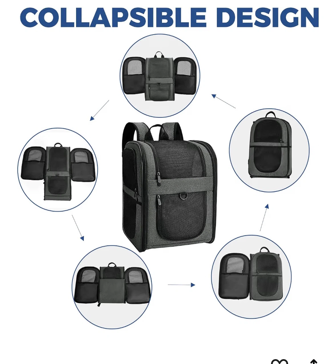Pet Carrier Backpack Grey Collapsible Design - photo 5