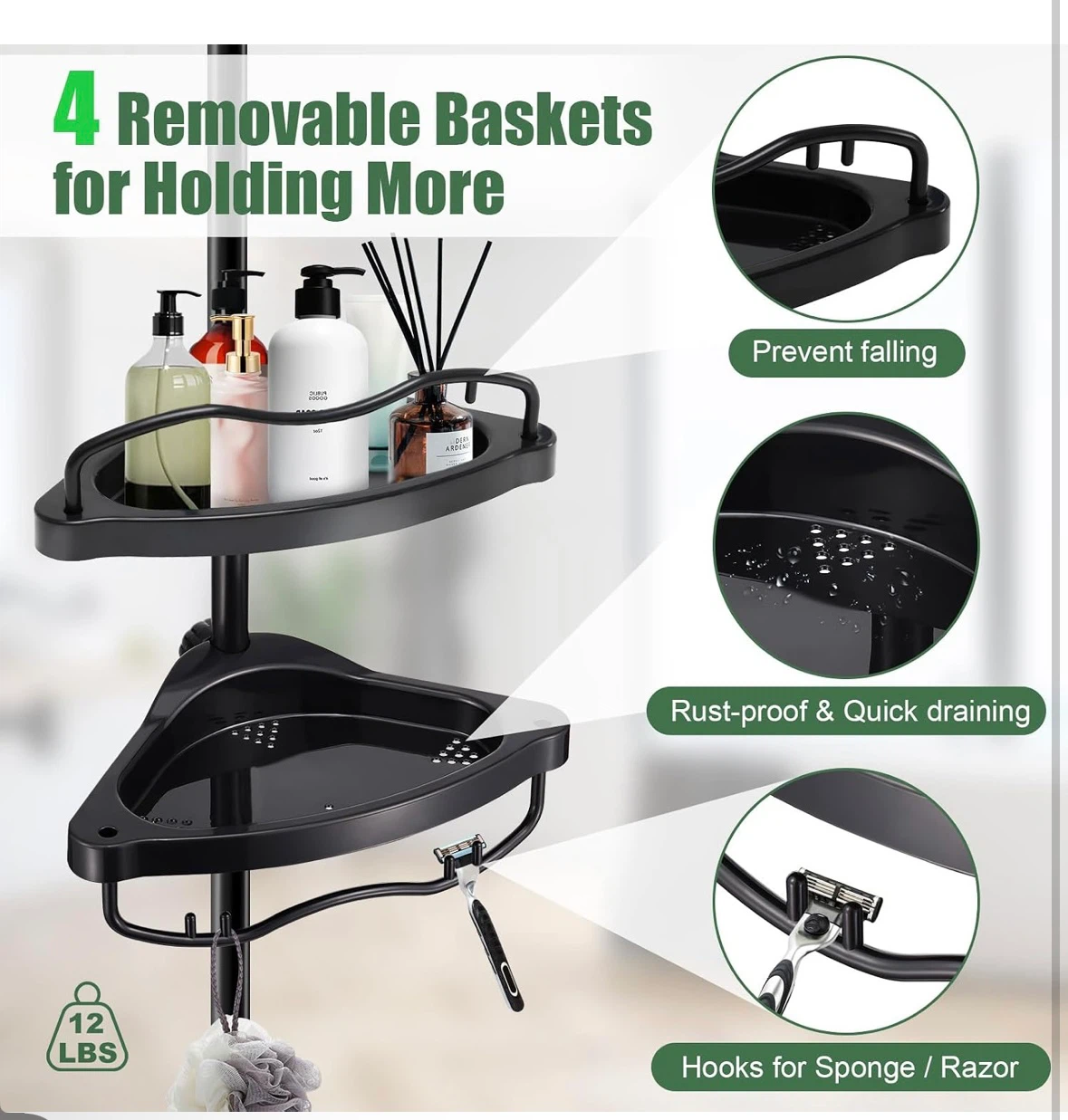 Adjustable Shower Caddy Shelf Organizer - photo 4