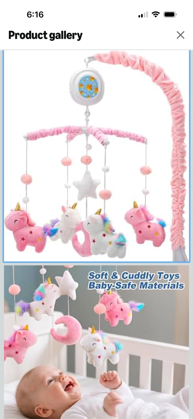 Baby Crib Mobile with Unicorns and Music Box