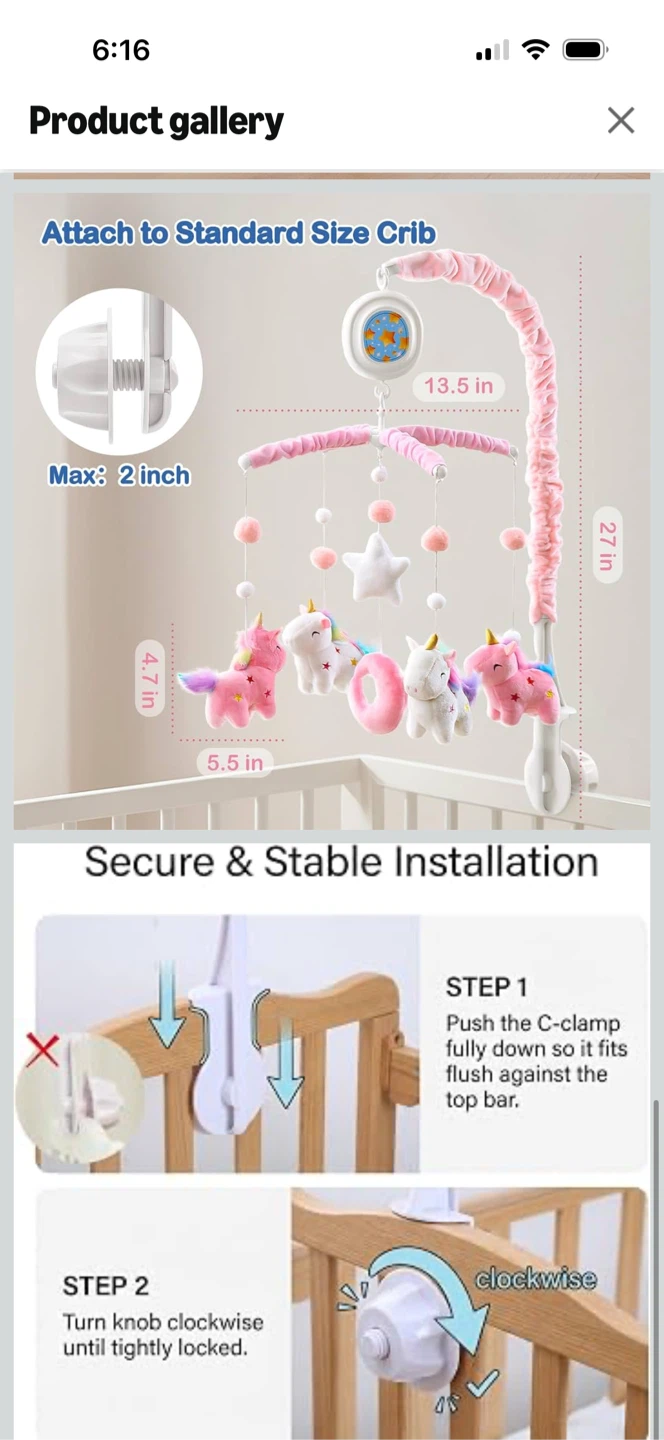 Baby Crib Mobile with Unicorns and Music Box - photo 4