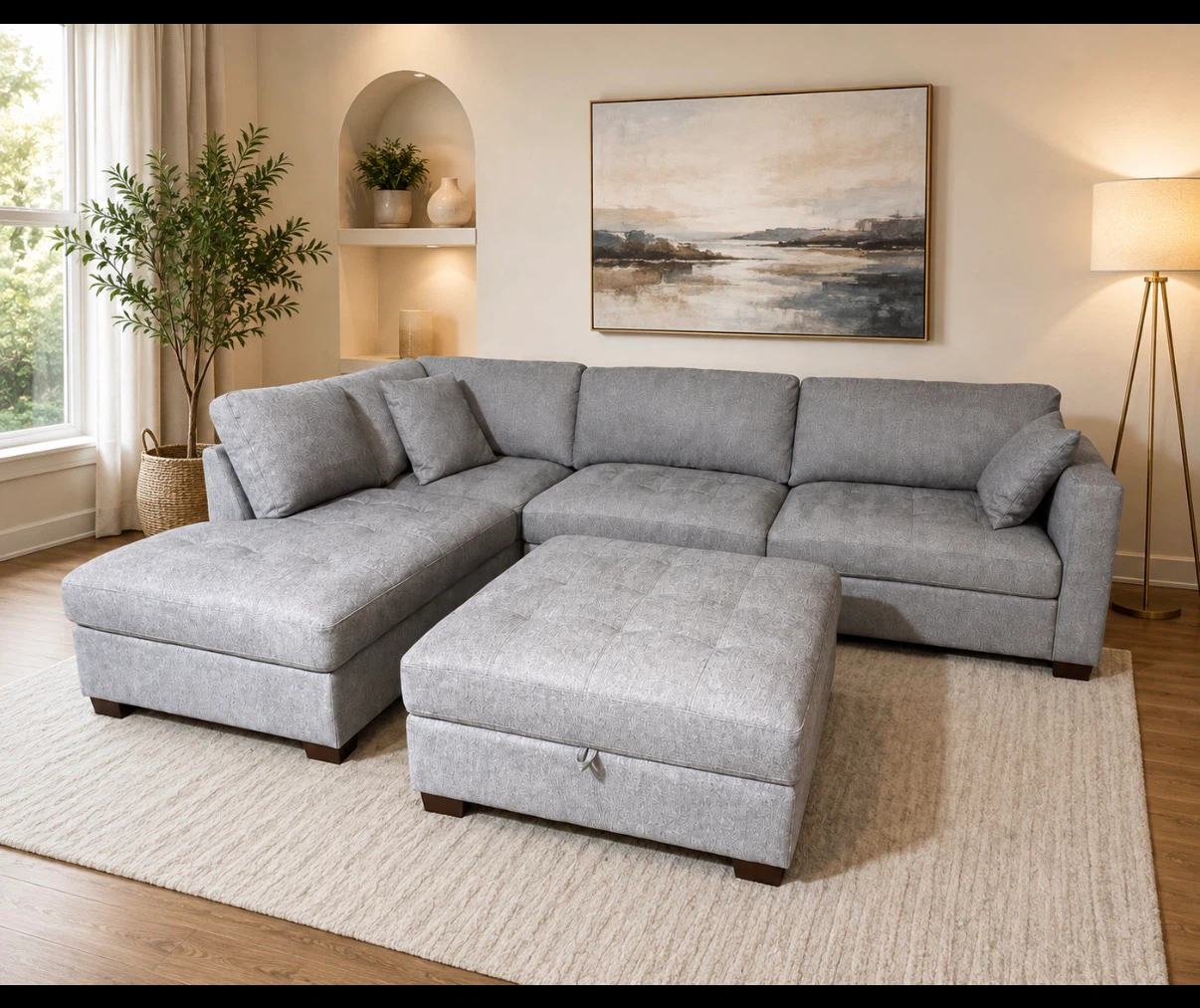 Grey Sectional Sofa with Storage Ottoman ( Delivery Available )