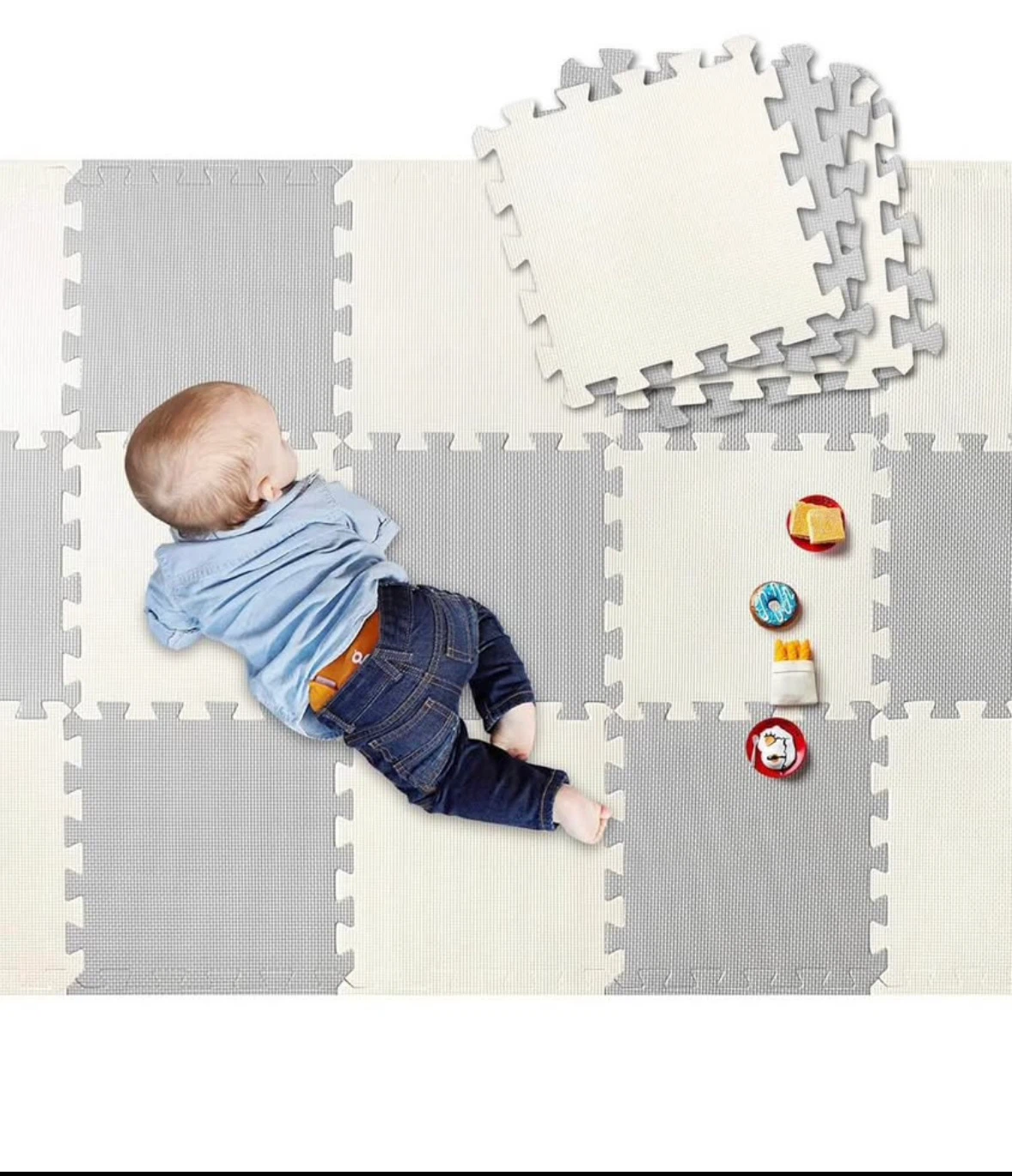 Interlocking Foam Play Mat Tiles - Grey & White