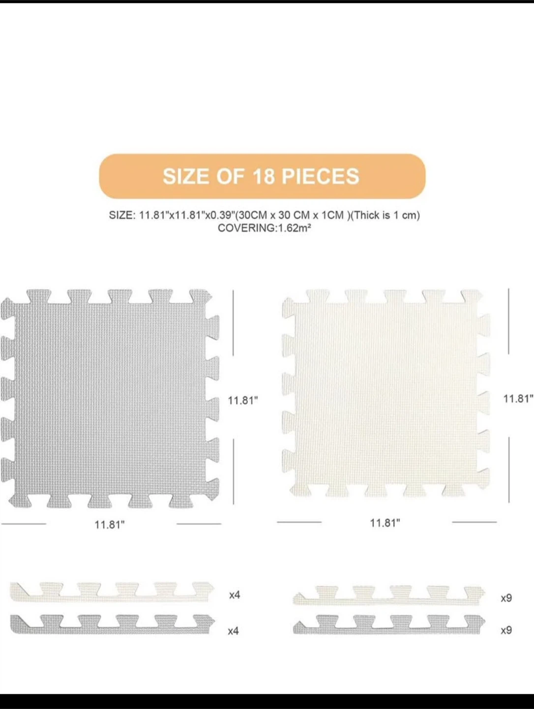 Interlocking Foam Play Mat Tiles - Grey & White - photo 2