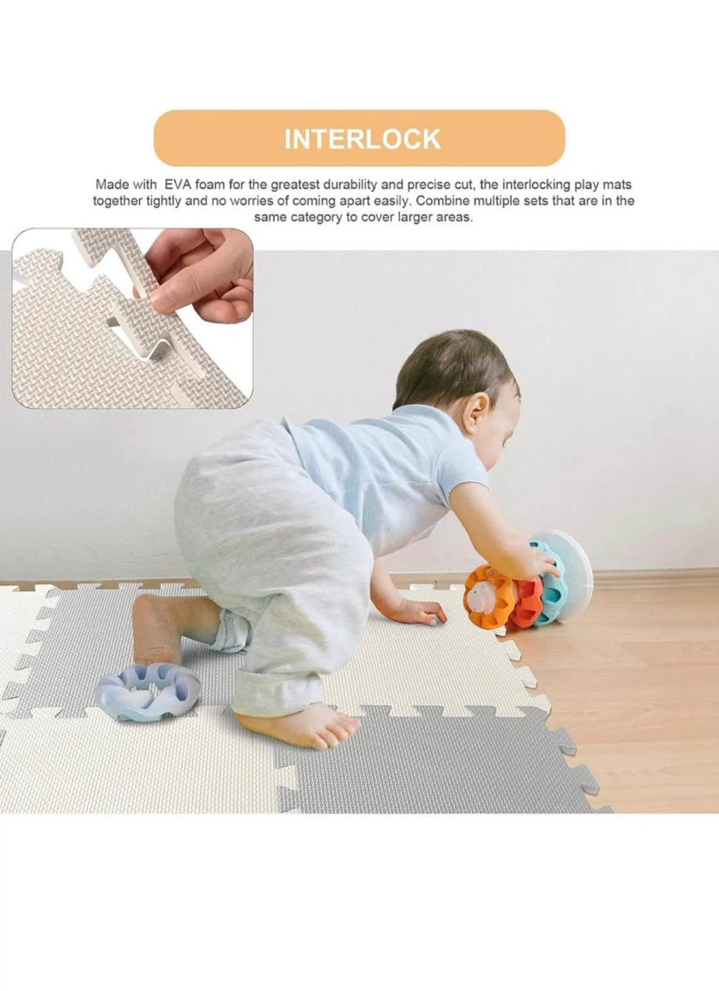 Interlocking Foam Play Mat Tiles - Grey & White - photo 3