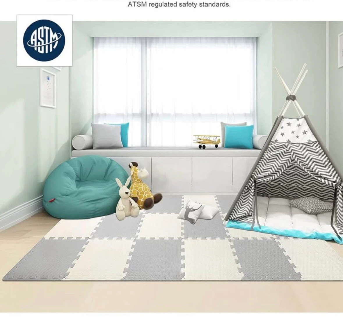 Interlocking Foam Play Mat Tiles - Grey & White - photo 4