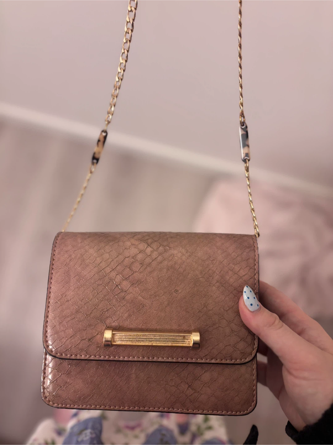 Rose Gold Snake Print Crossbody Bag