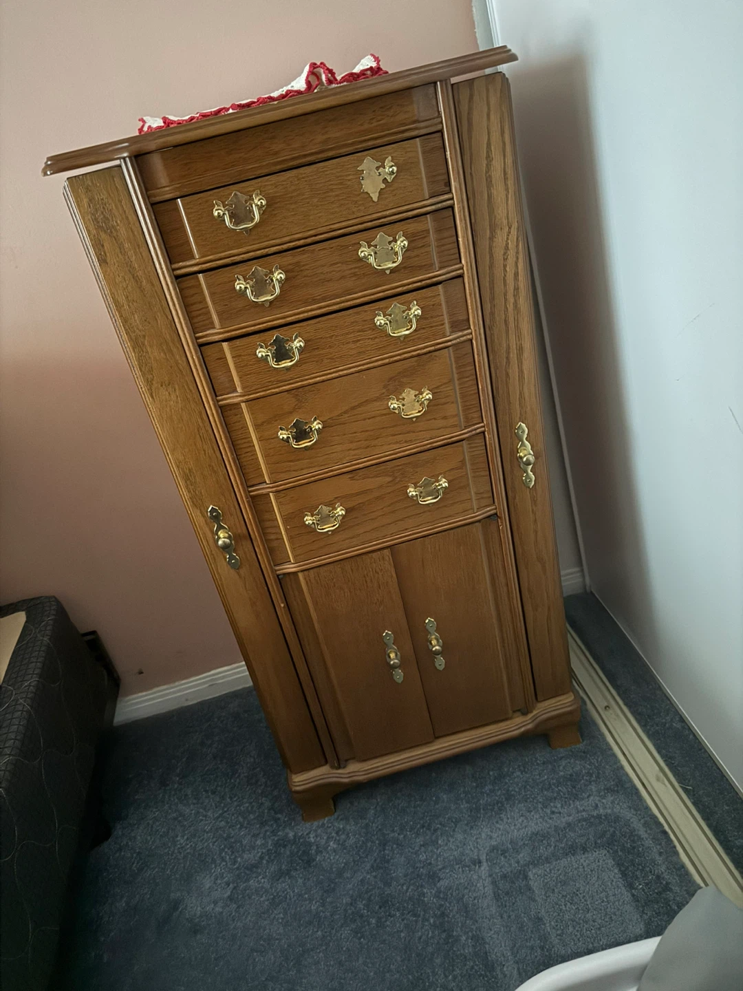 Vintage Oak Standing Jewellery Armoir
