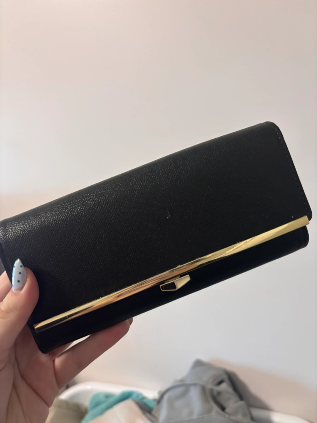 Black Women's Wallet with Gold Clasp