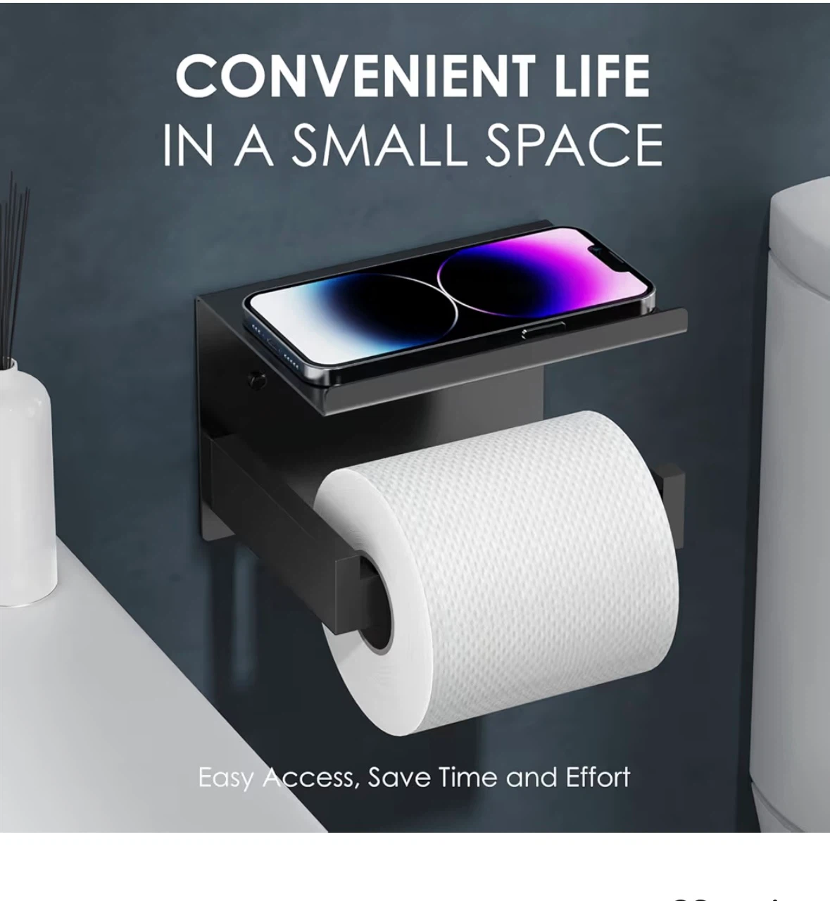 Black Multifunctional Toilet Paper Holder with Shelf