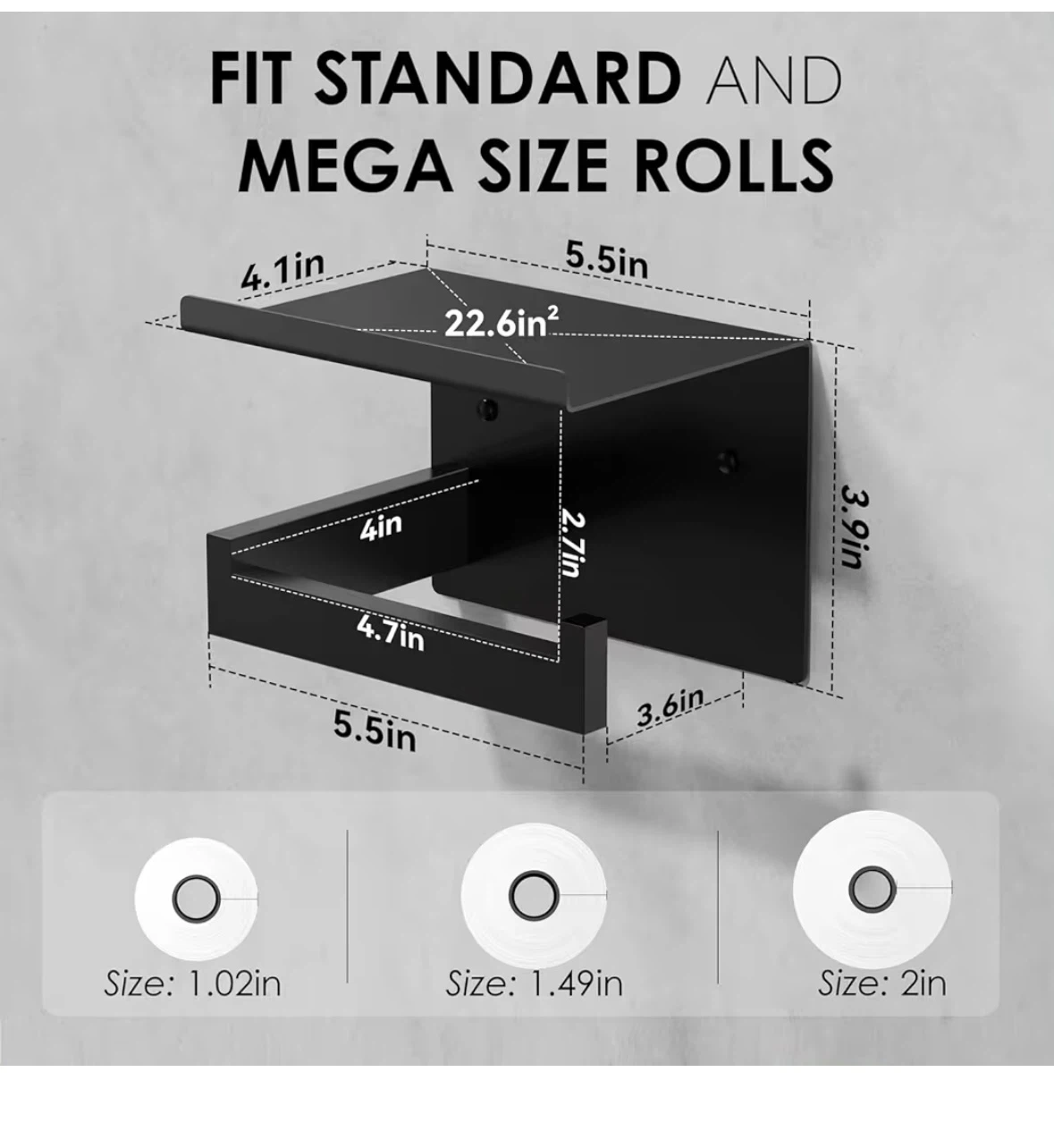 Black Multifunctional Toilet Paper Holder with Shelf - photo 3