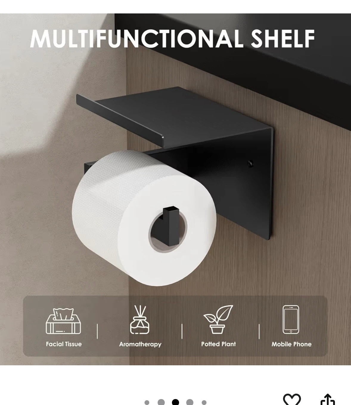Black Multifunctional Toilet Paper Holder with Shelf - photo 4