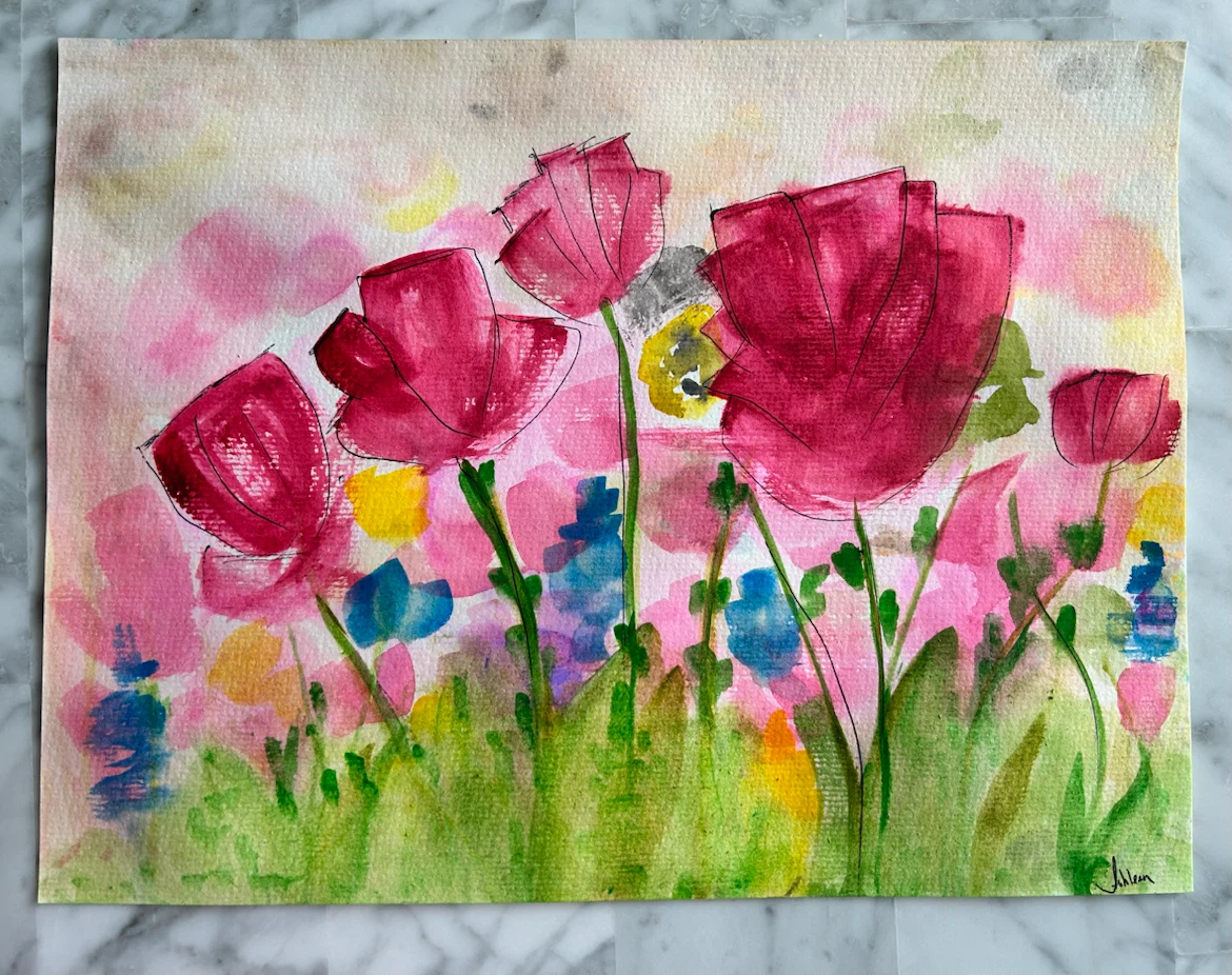Watercolor Painting of Abstract Flowers - photo 3