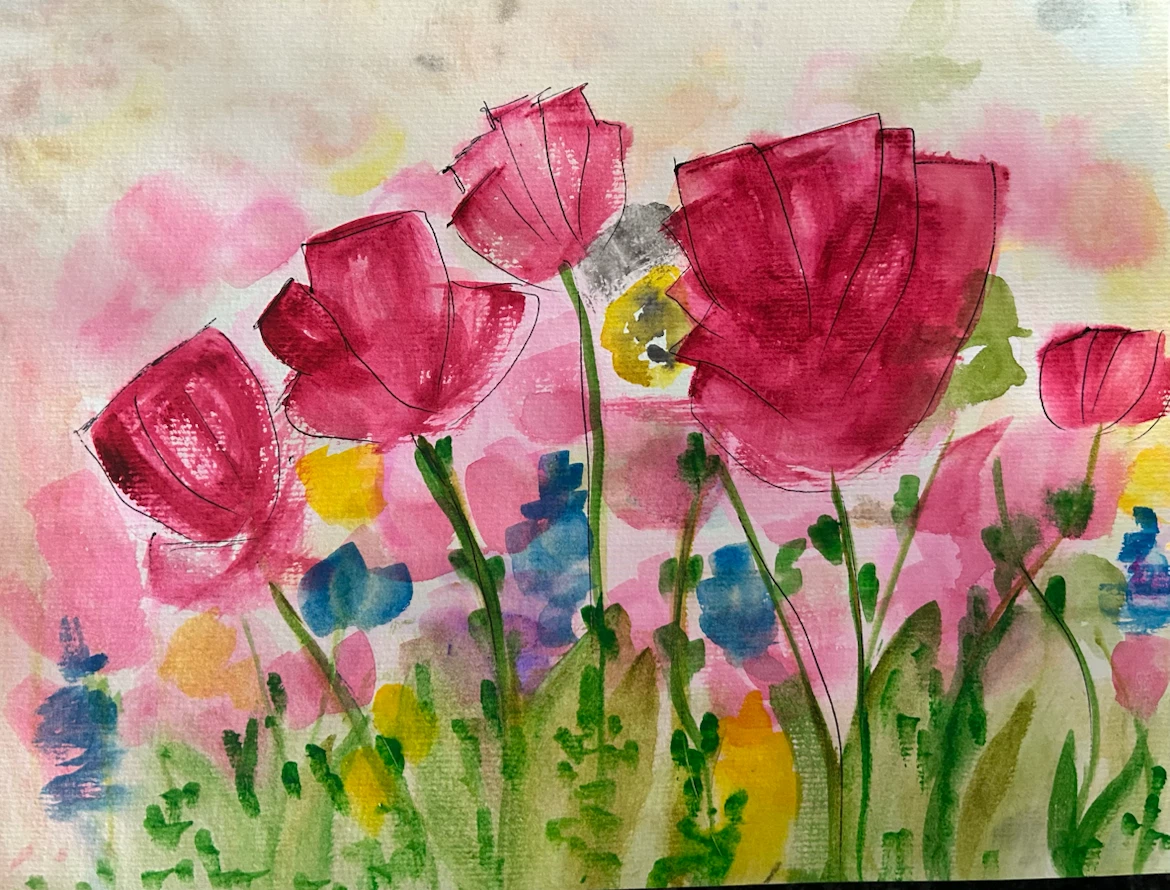 Watercolor Painting of Abstract Flowers - photo 4