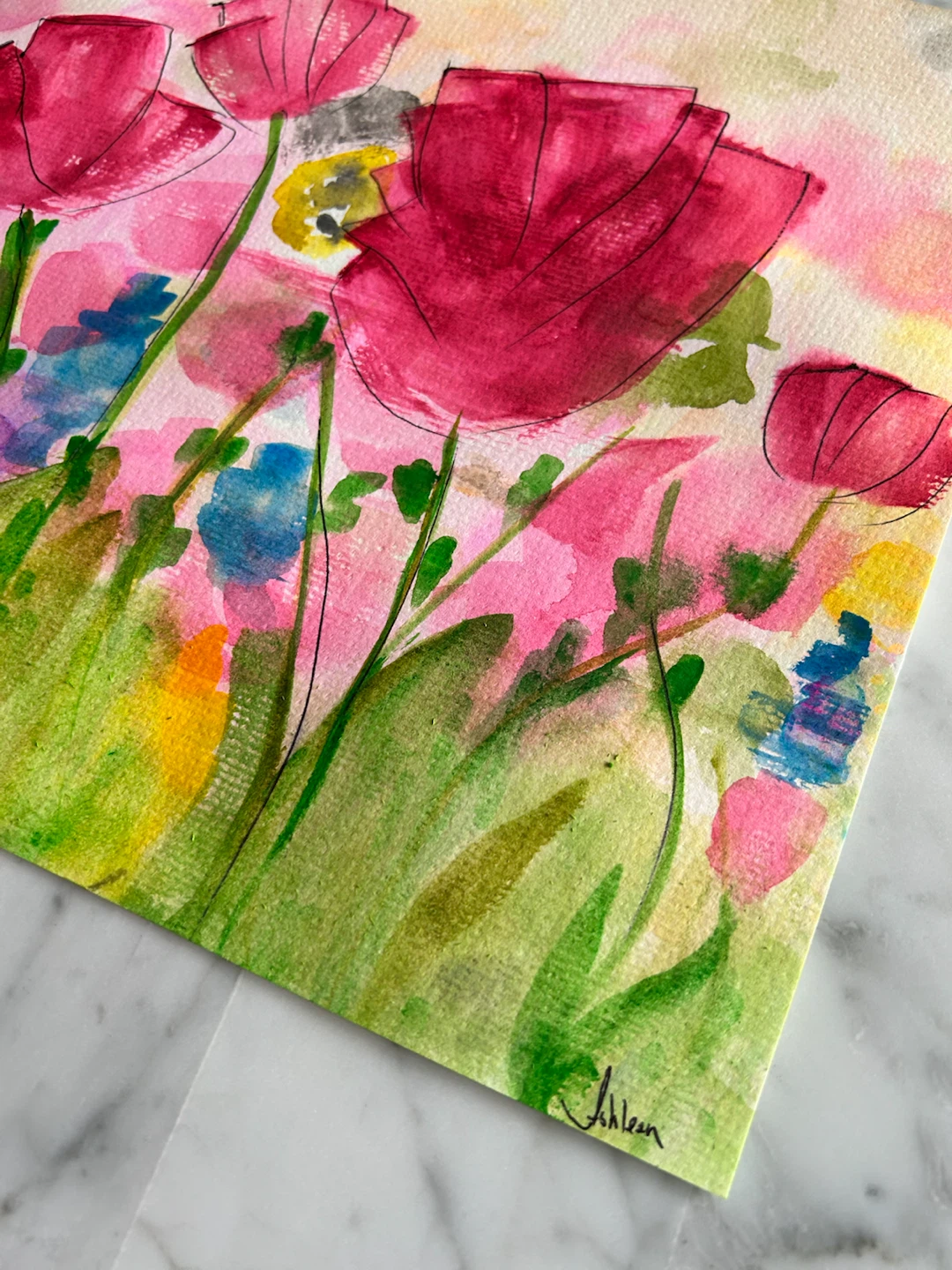 Watercolor Painting of Abstract Flowers - photo 5