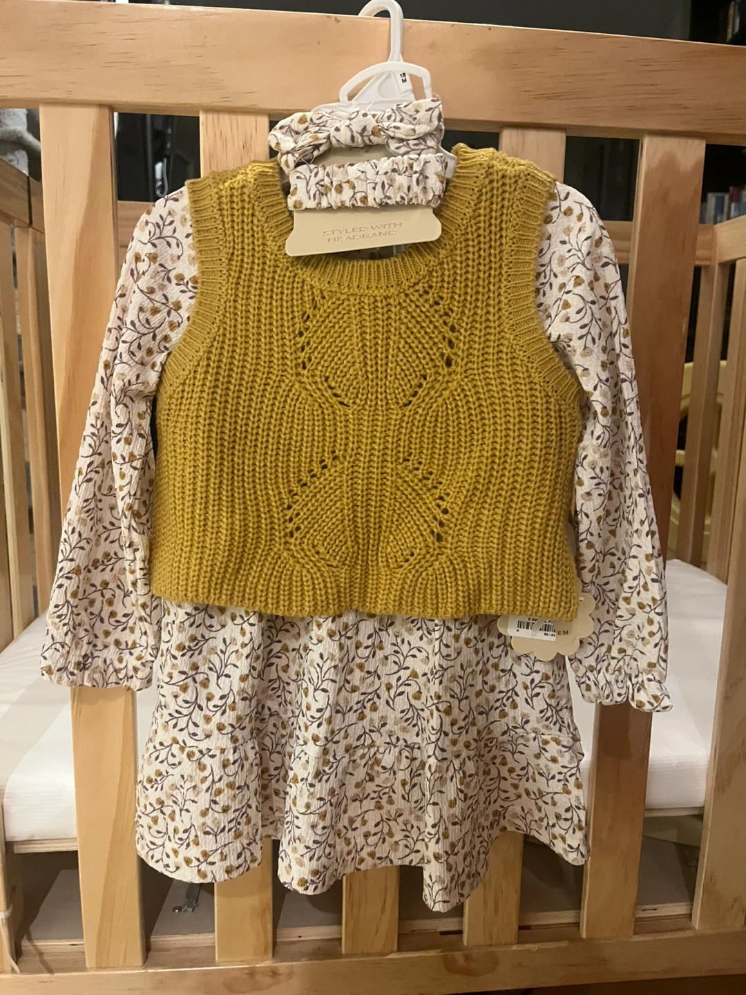 Baby Girl Dress, Sweater Vest & Headband Set