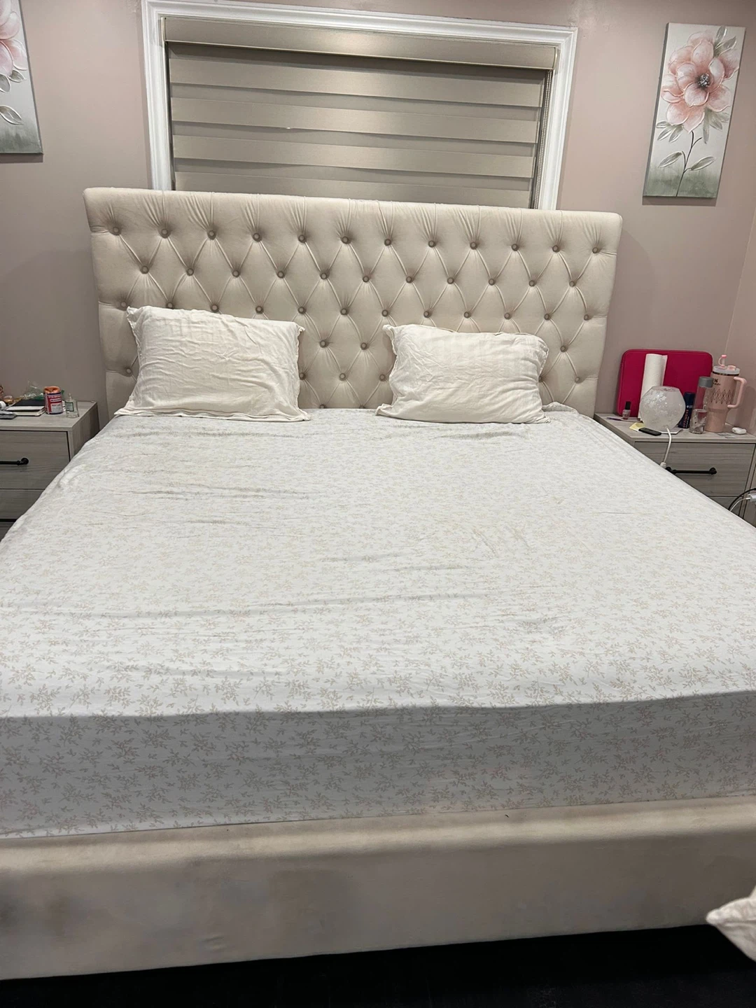 King Mattress AND Tufted Upholstered Bed Frame with Headboard