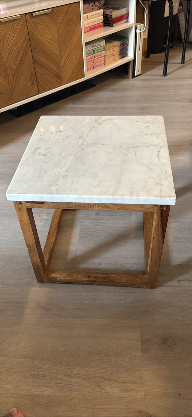 Marble Top Side Table with Wooden Base