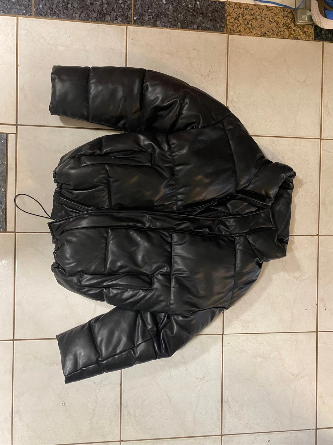 Zara Black Faux Leather Puffer Jacket