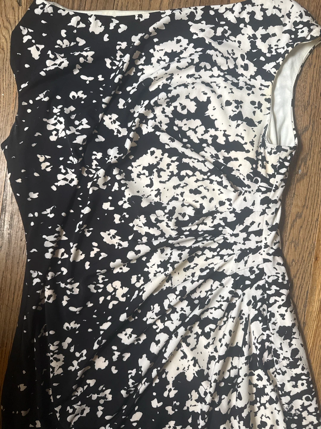 Chaps Sleeveless Ruched Sheath Dress Black White Print - photo 3