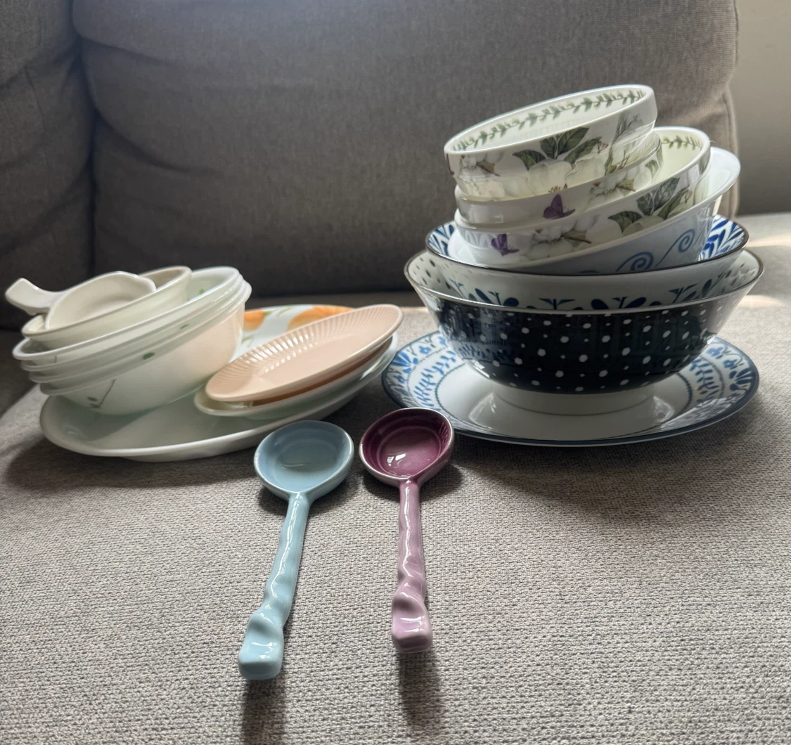 Assorted Ceramic Bowls and Spoons