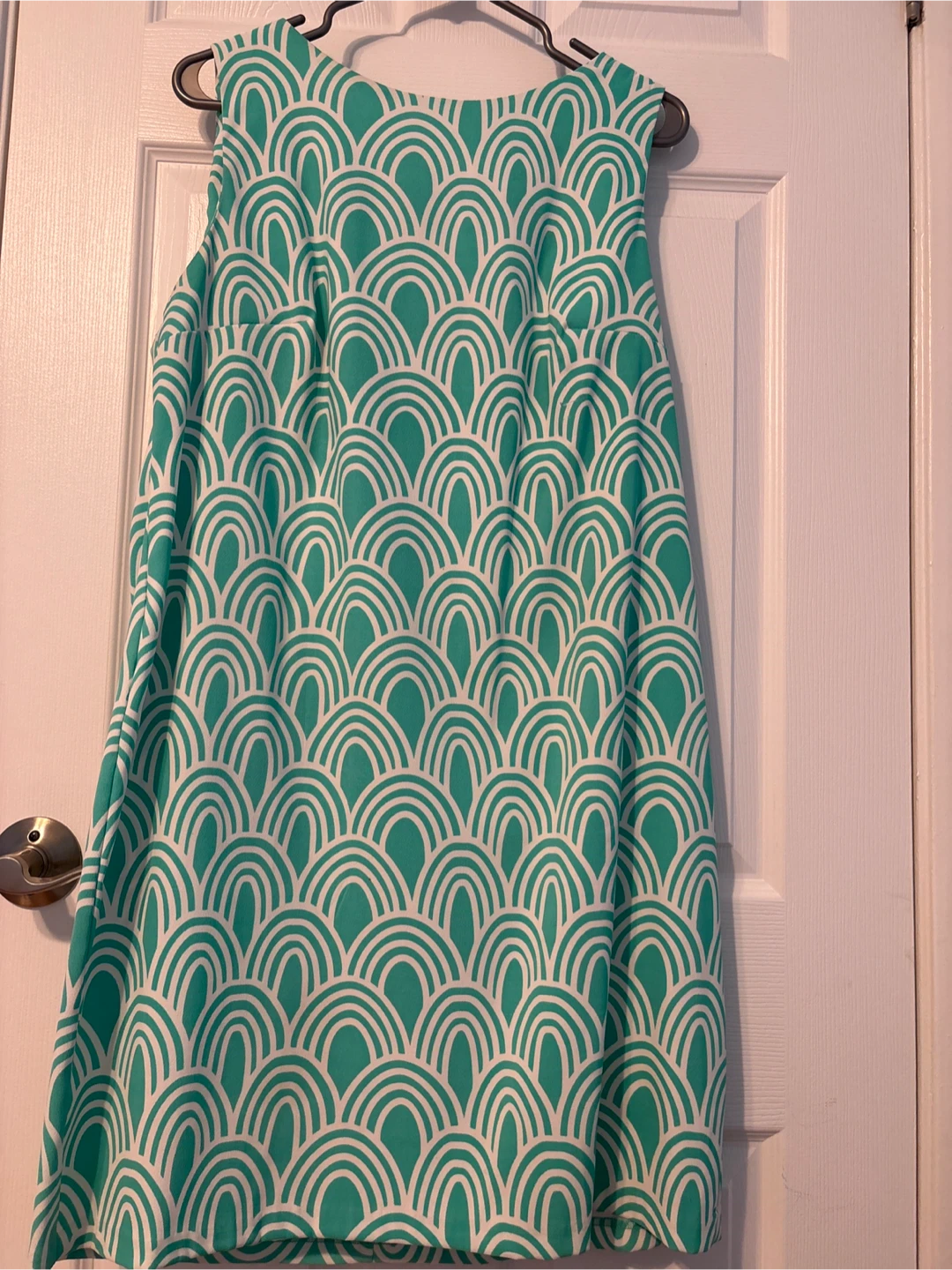 Women's Sleeveless Teal and White Pattern Dress